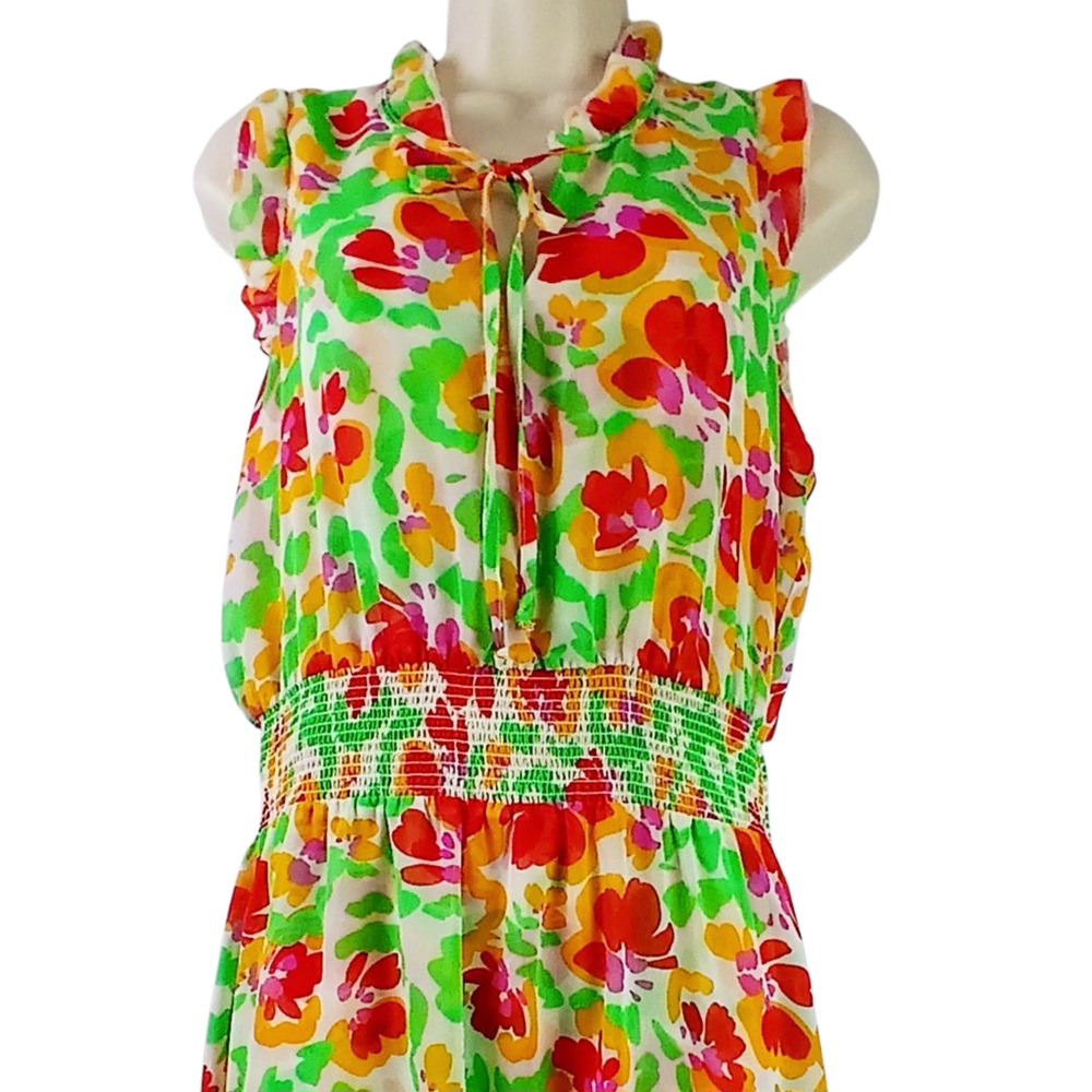 CAbi SZ M Spirit Dress Chiffon Smocked Ruffled Floral 6216 - Picture 3 of 5